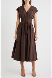 Pleated V-Neck Midi Dress at Nordstrom